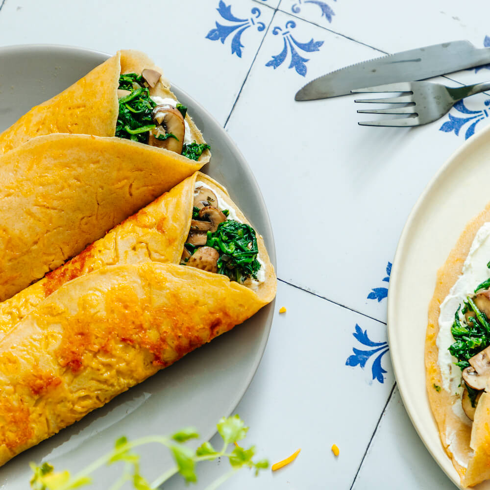 Savoury Crêpes with Mushroom Spinach Filling Recipe