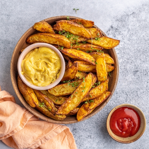 Air Fryer Potato Wedges with Curry Dip