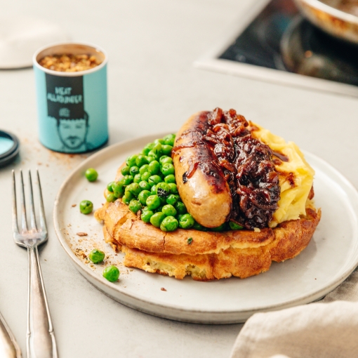 Bangers and Mash in Yorkshire Pudding