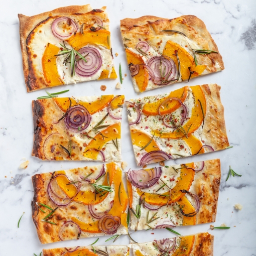 Pumpkin Tarte Flambée with Goat’s Cheese