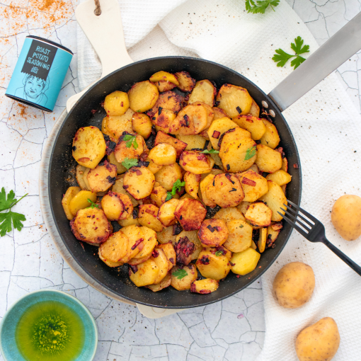 Air fryer roast potatoes with bacon