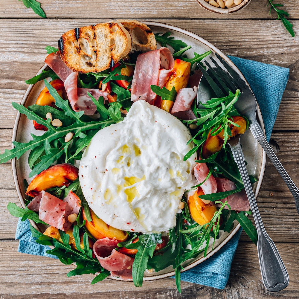 Summer Salad with Peach, Burrata and Ham | Recipe