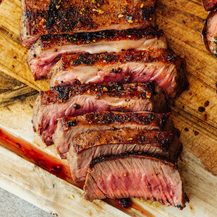 Steak sliced and served medium-rare