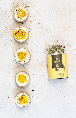 Eggs of different degrees of doneness with Just Spices Egg Topping seasoning