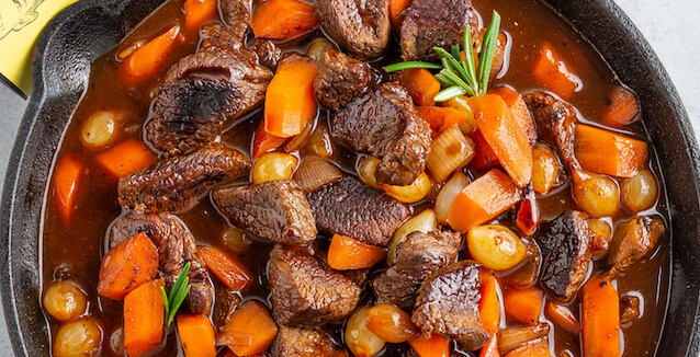 Beef ragout from Just Spices in cast-iron pan